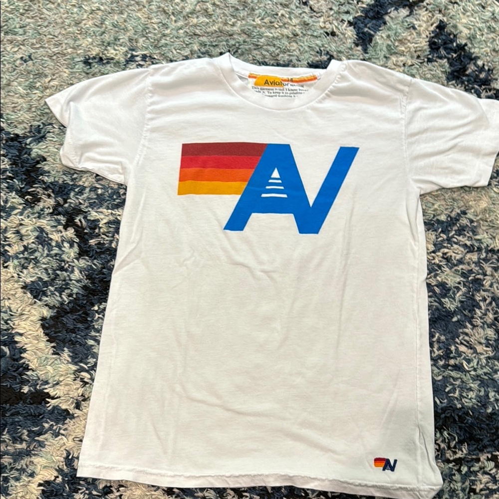 Aviator Nation White Tee with Blue and Red Logo
